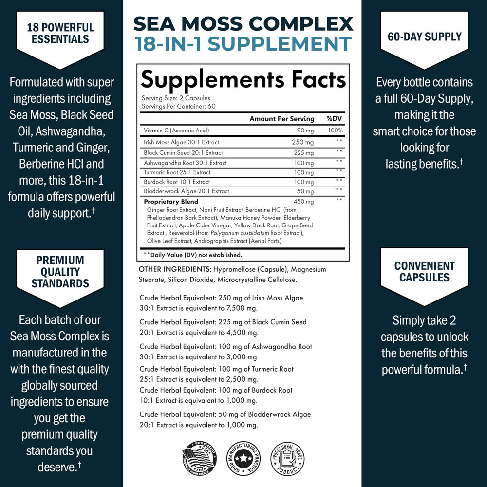 BioSchwartz 18‑ingredient sea moss capsules offering convenient daily nourishment.