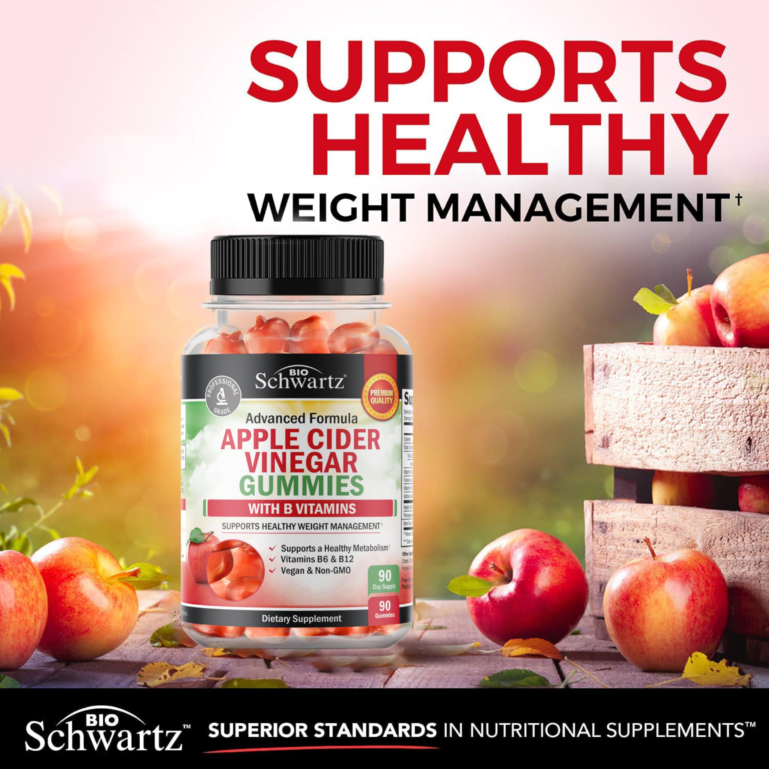 BioSchwartz ACV Gummies ingredient list highlighting vitamin B12 for energy