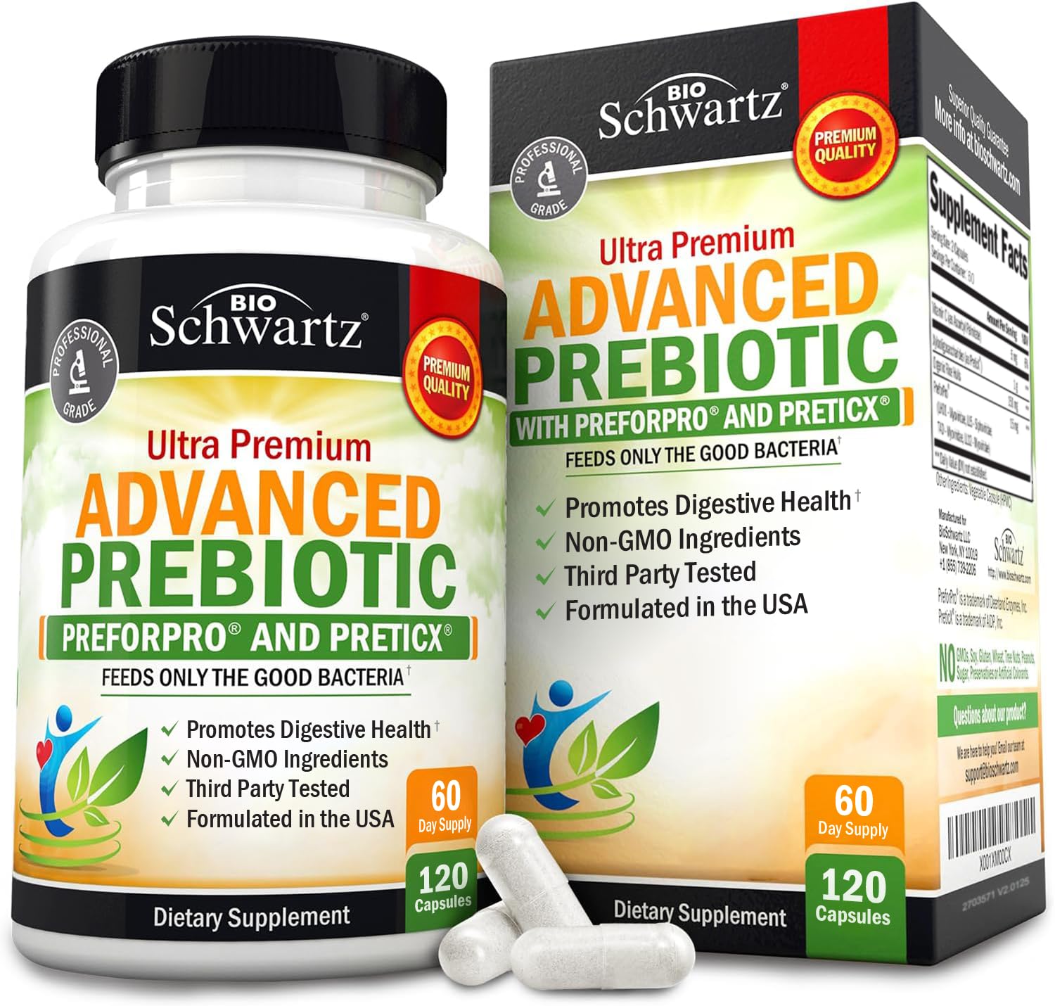 BioSchwartz Advanced Prebiotics bottle with capsules for digestive balance