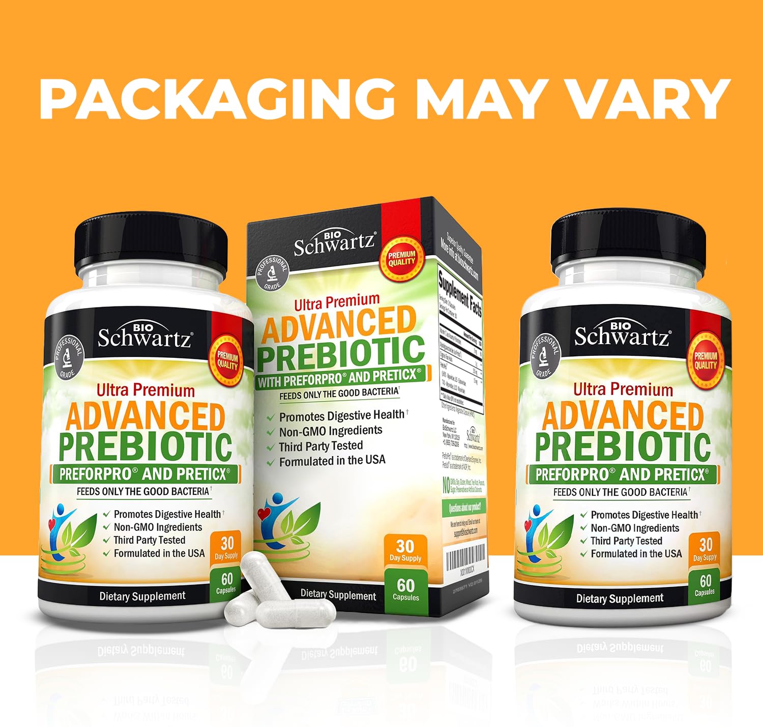 BioSchwartz Advanced Prebiotics capsules close-up for daily gut support.