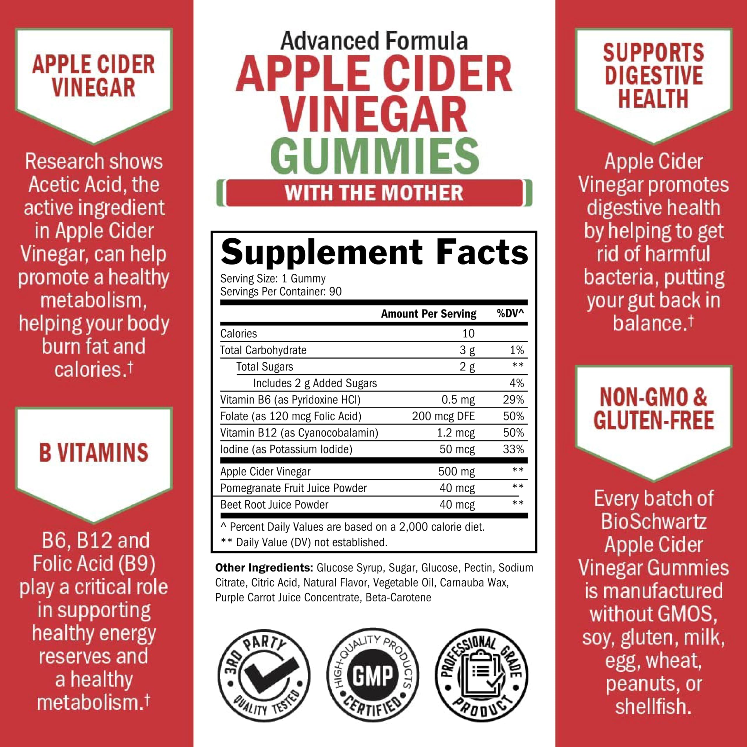 BioSchwartz Apple Cider Vinegar Gummies close-up with chewy texture and Mother for digestive balance