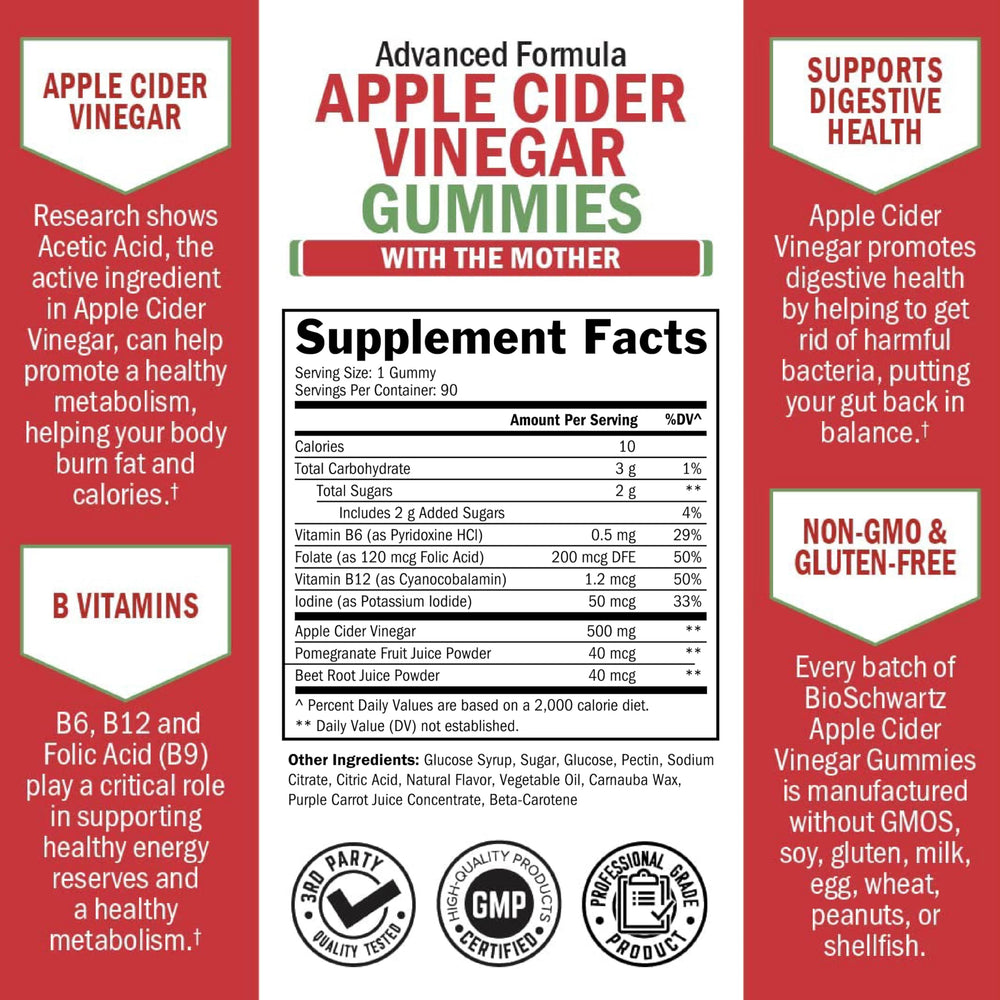 BioSchwartz Apple Cider Vinegar Gummies close-up with chewy texture and Mother for digestive balance