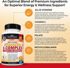 BioSchwartz B Complex capsules close-up showing non GMO allergen free formulation.