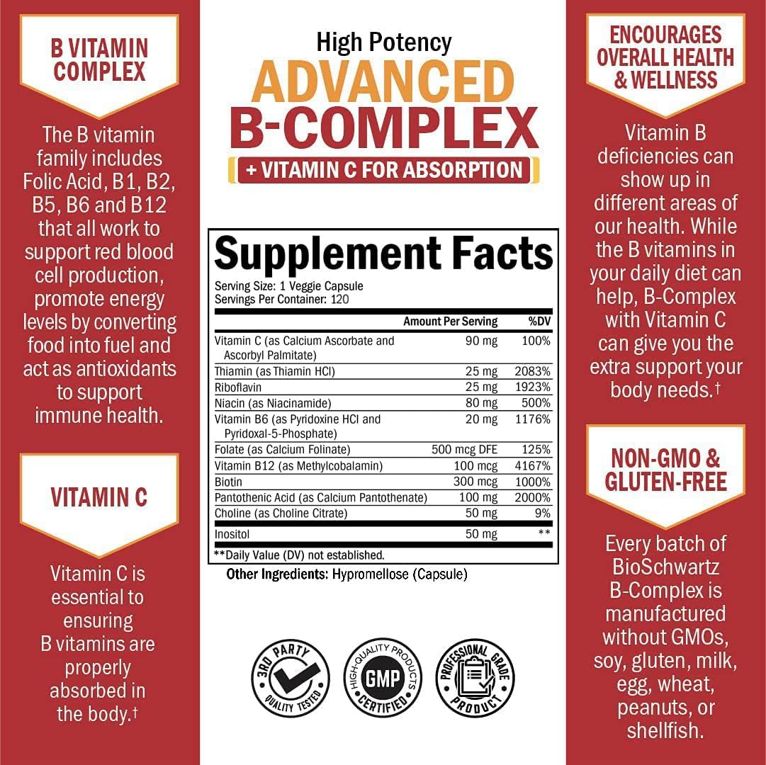 BioSchwartz B Complex tablets close-up highlighting purity and third party testing.