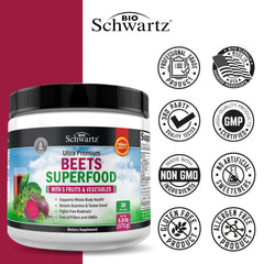 BioSchwartz Beet Root Powder being poured into a smoothie for easy daily energy