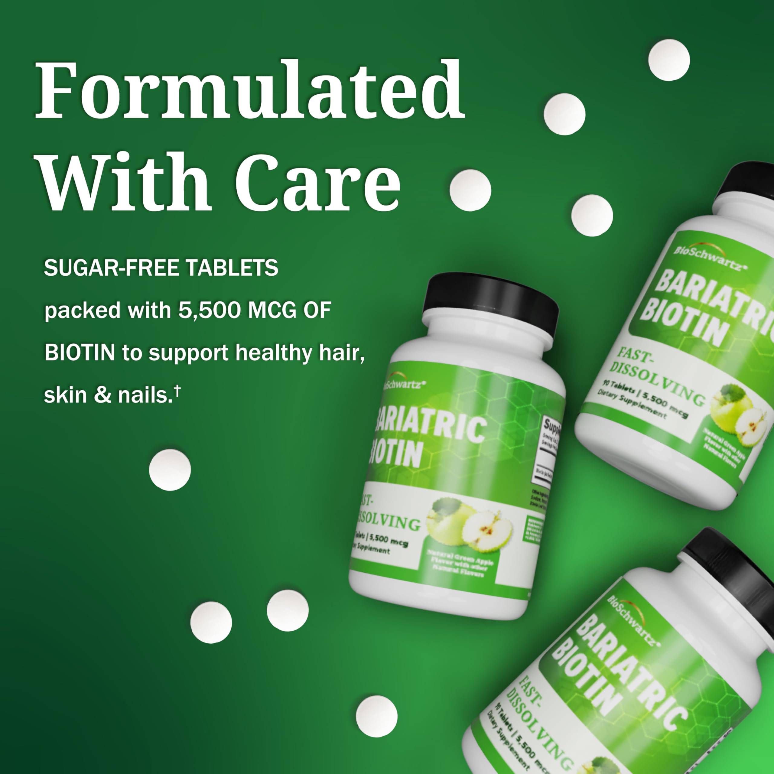 Green apple flavor makes daily biotin enjoyable.