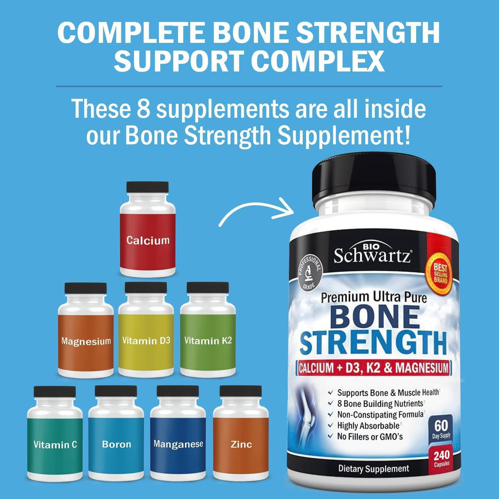BioSchwartz Bone Strength D3-K2 capsules showing mineral synergy