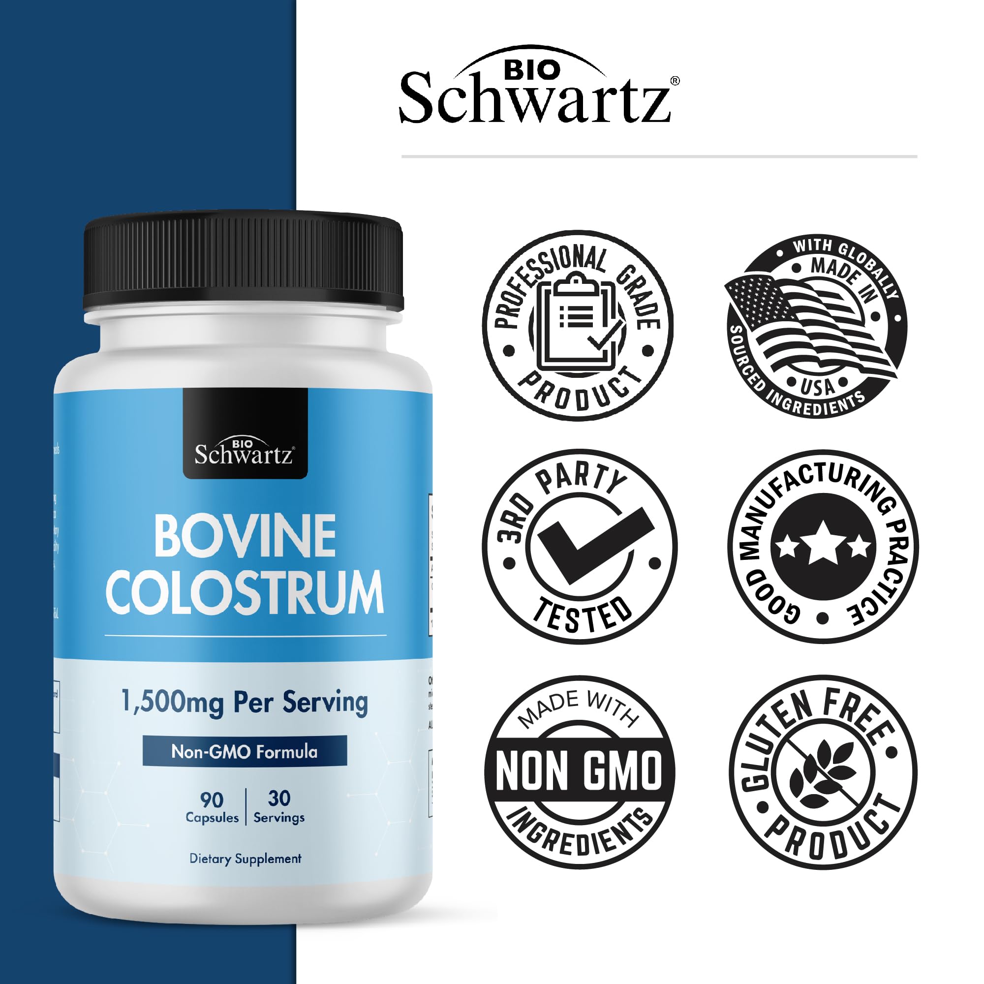 BioSchwartz Colostrum gluten-free label signals allergen-friendly choice.