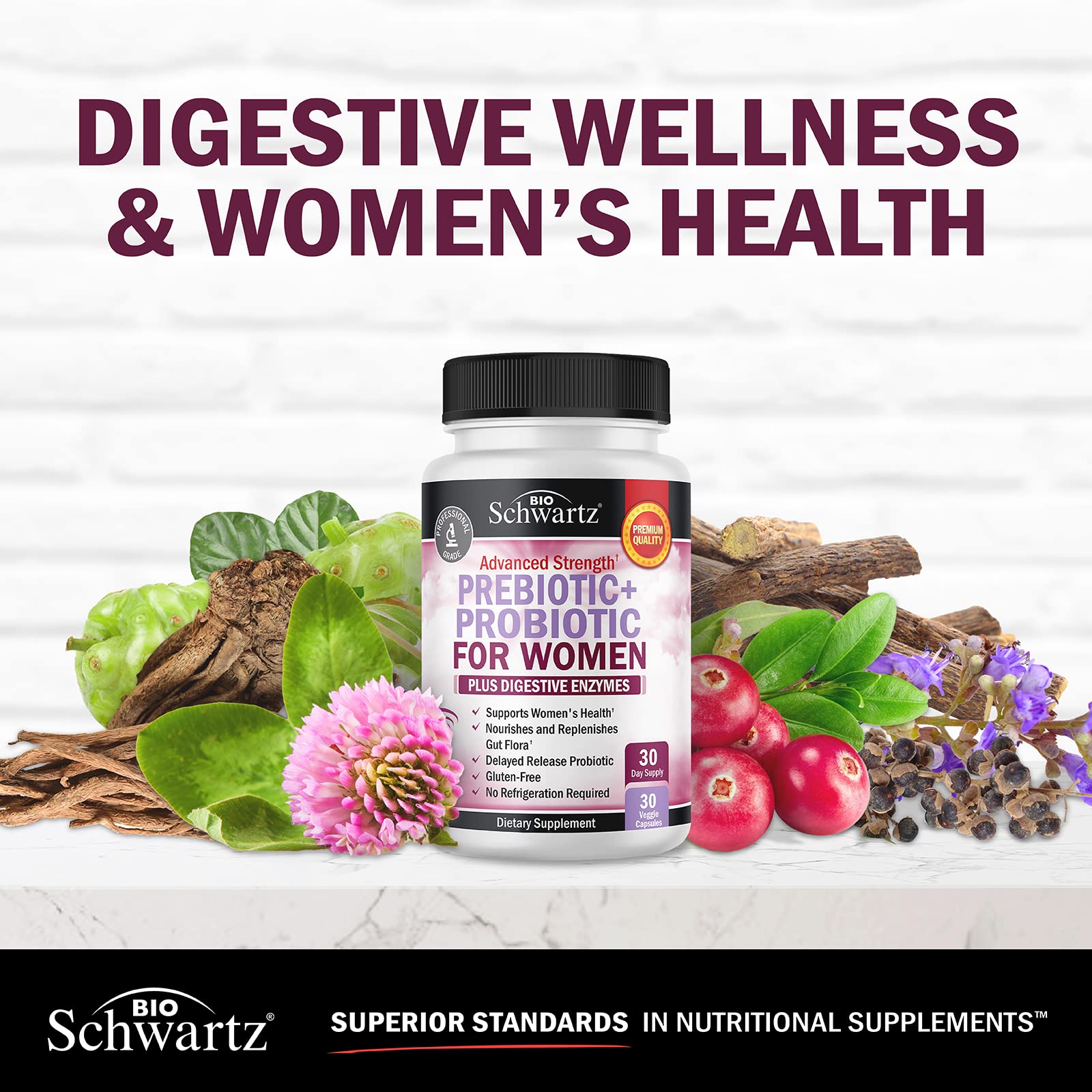 BioSchwartz cranberry-d-mannose blend visual implies urinary comfort support
