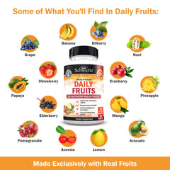 BioSchwartz ingredient list image features 47 whole foods, including acai and Brussels sprouts