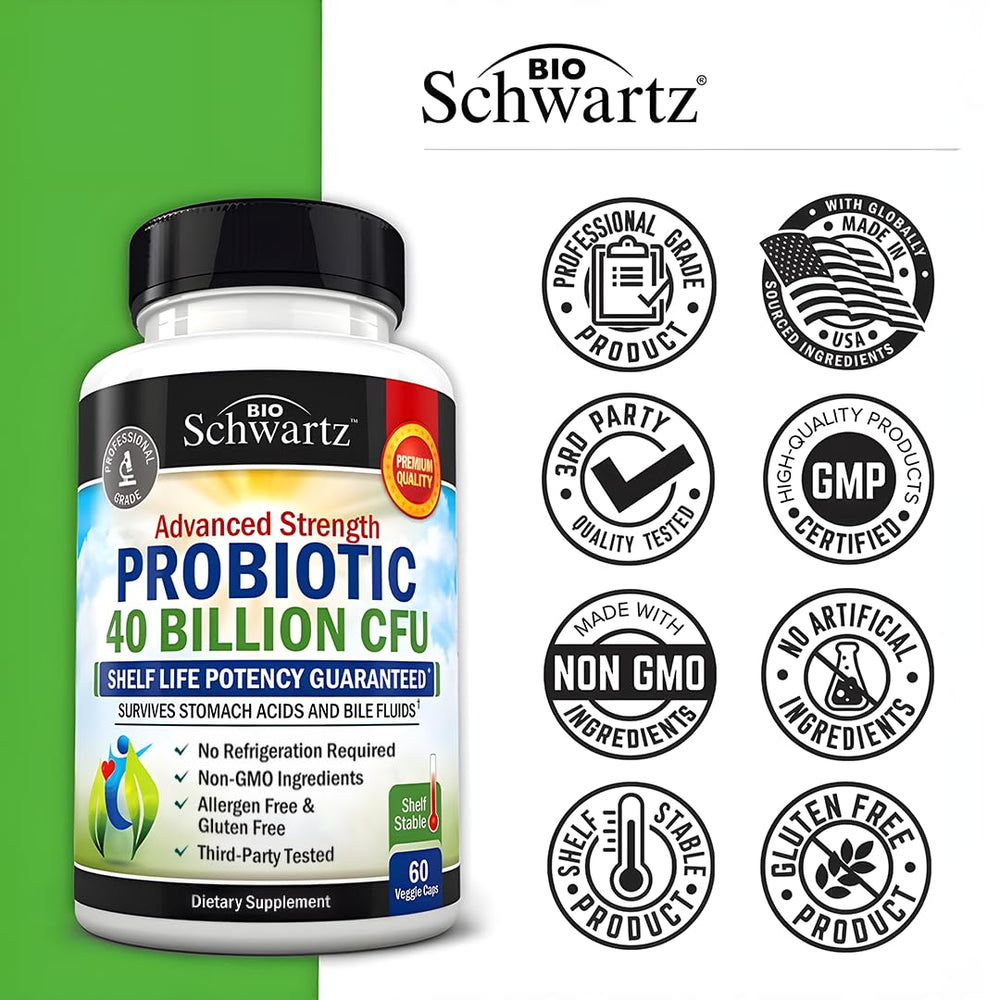 BioSchwartz shelf-stable bottle showing no refrigeration needed