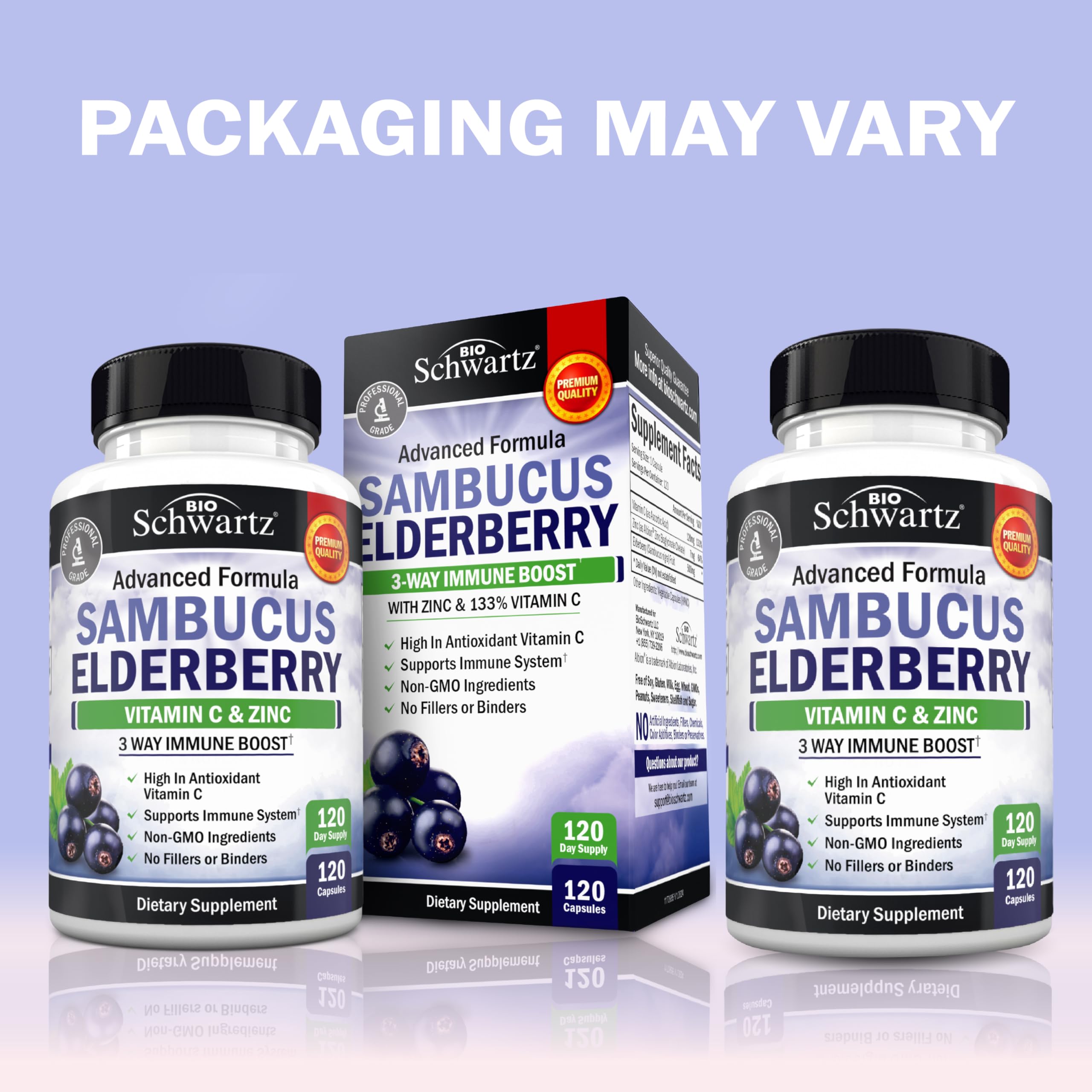 BioSchwartz elderberry capsules close-up showing packaging and immune support label