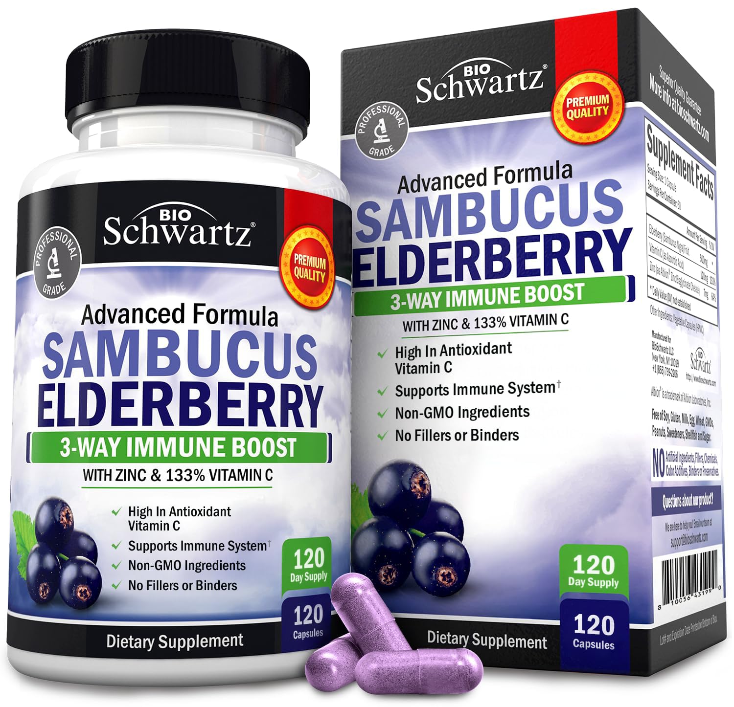 BioSchwartz elderberry capsules front label showing immune support blend