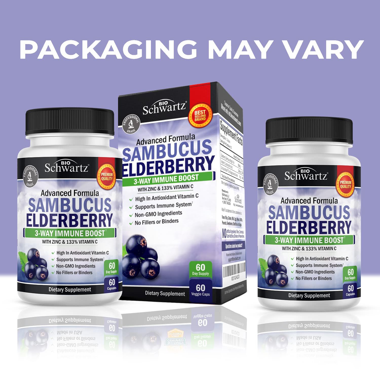 BioSchwartz elderberry capsules pour, easy daily dosing for immune support.