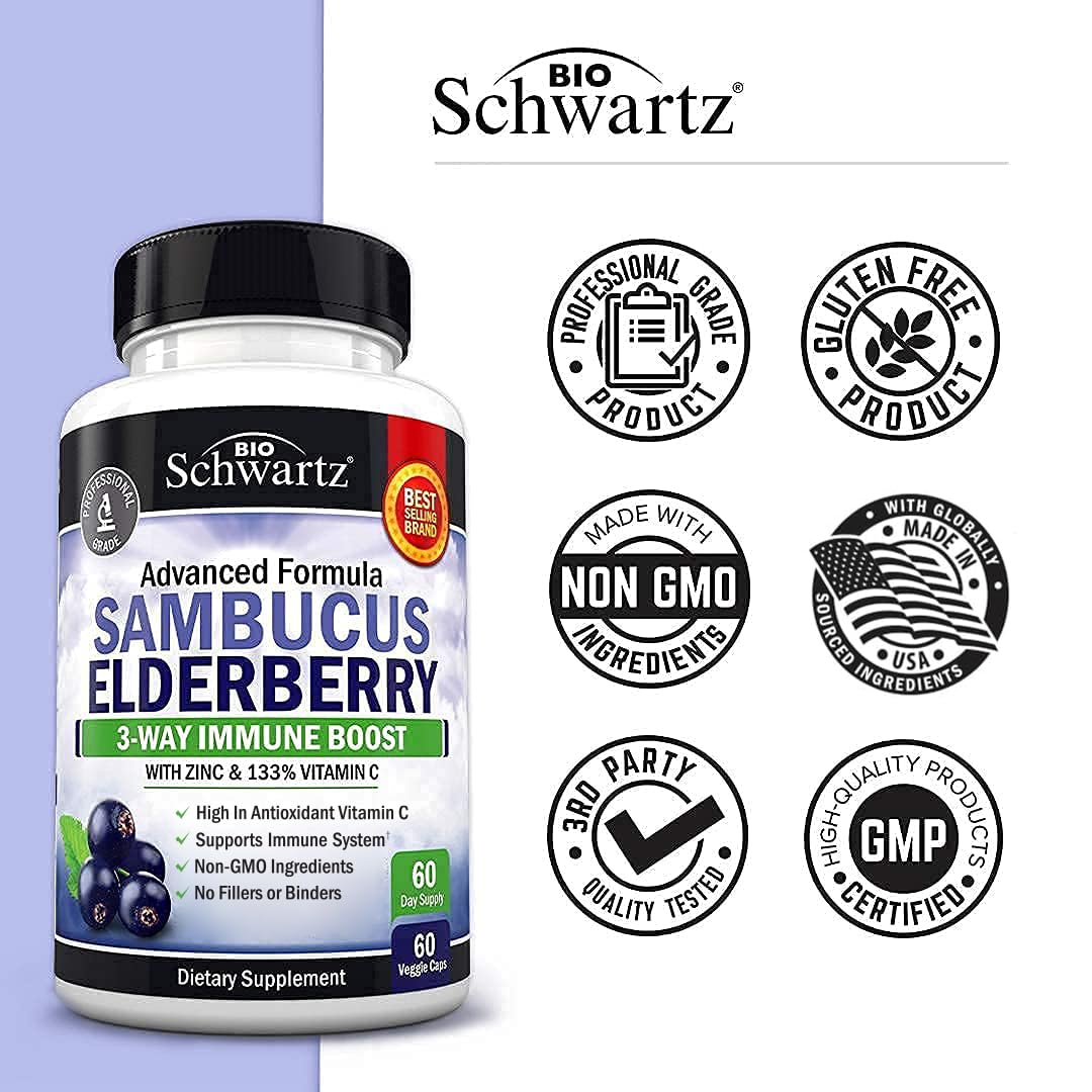 BioSchwartz elderberry capsules two-month supply for consistent daily use.