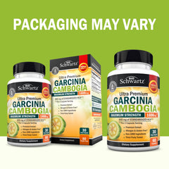 BioSchwartz Garcinia Cambogia capsules closeup highlighting 960mg HCA support in a daily regimen.