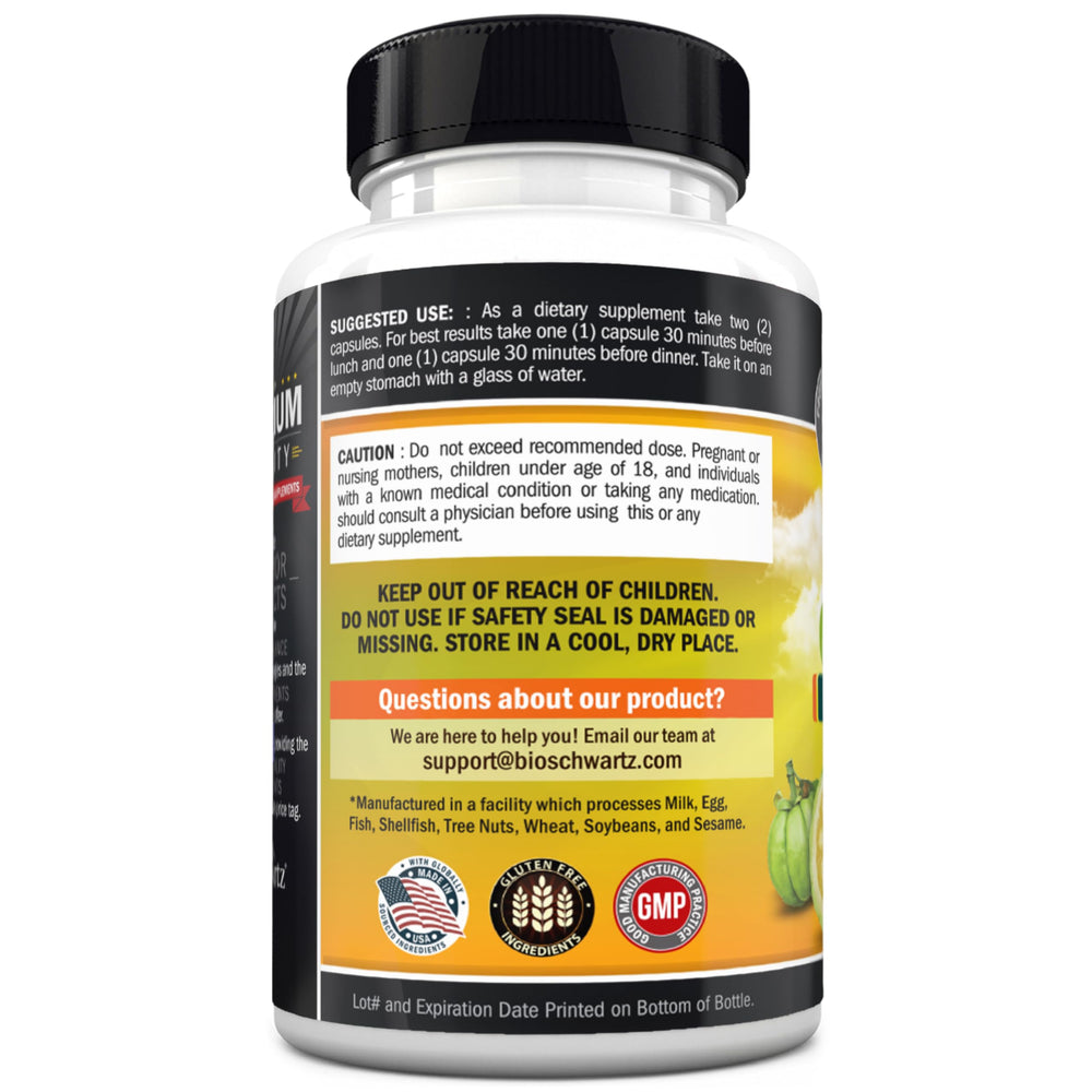 BioSchwartz Garcinia Cambogia capsules pour demonstrating easy, mess-free dosing.
