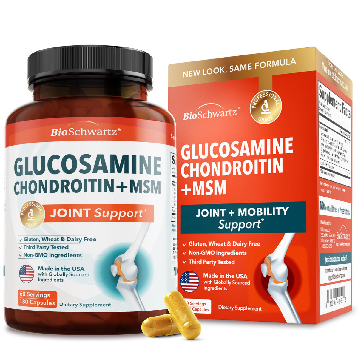 BioSchwartz glucosamine-chondroitin-msm bottle for comprehensive joint support.