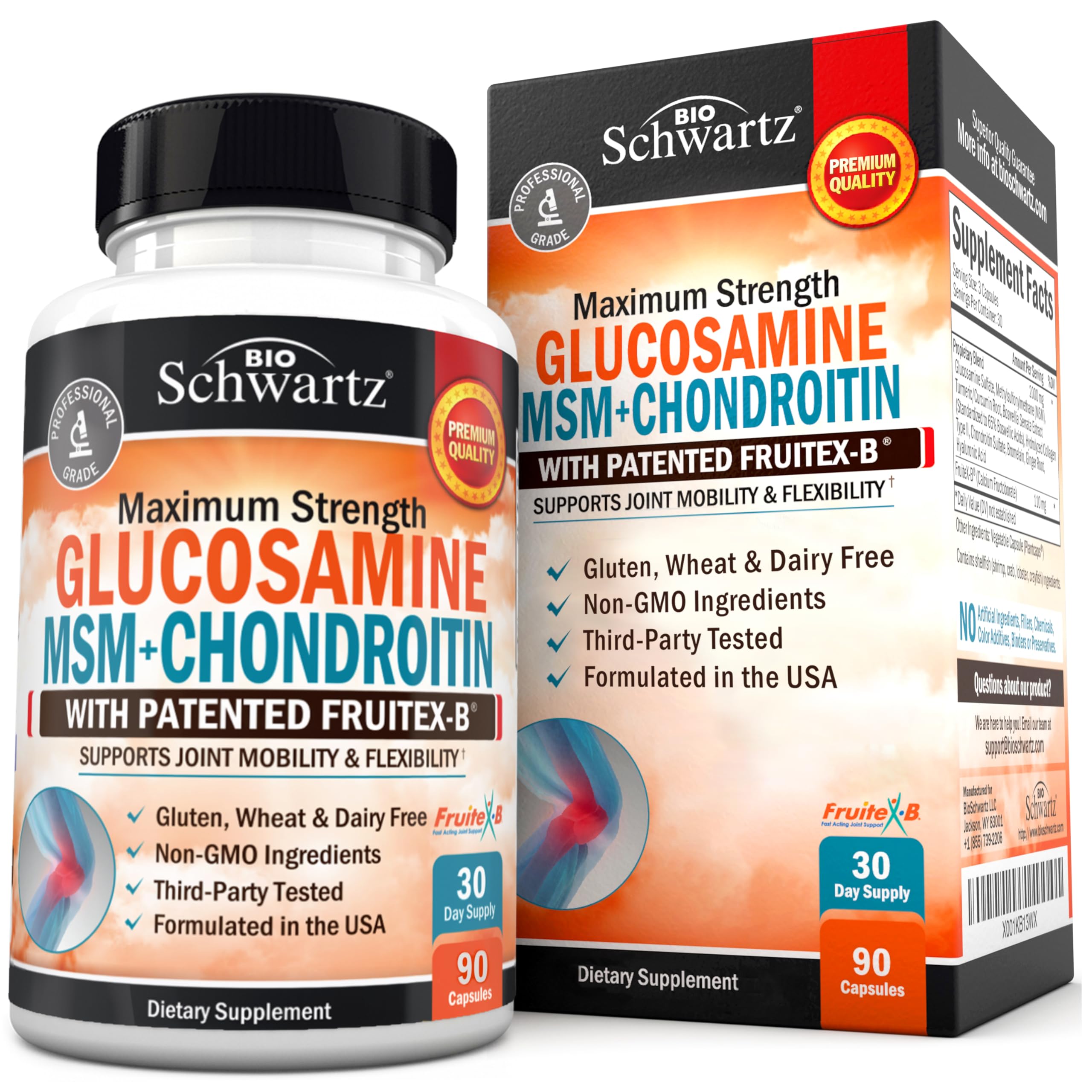 BioSchwartz Glucosamine Chondroitin MSM bottle showing joint support blend