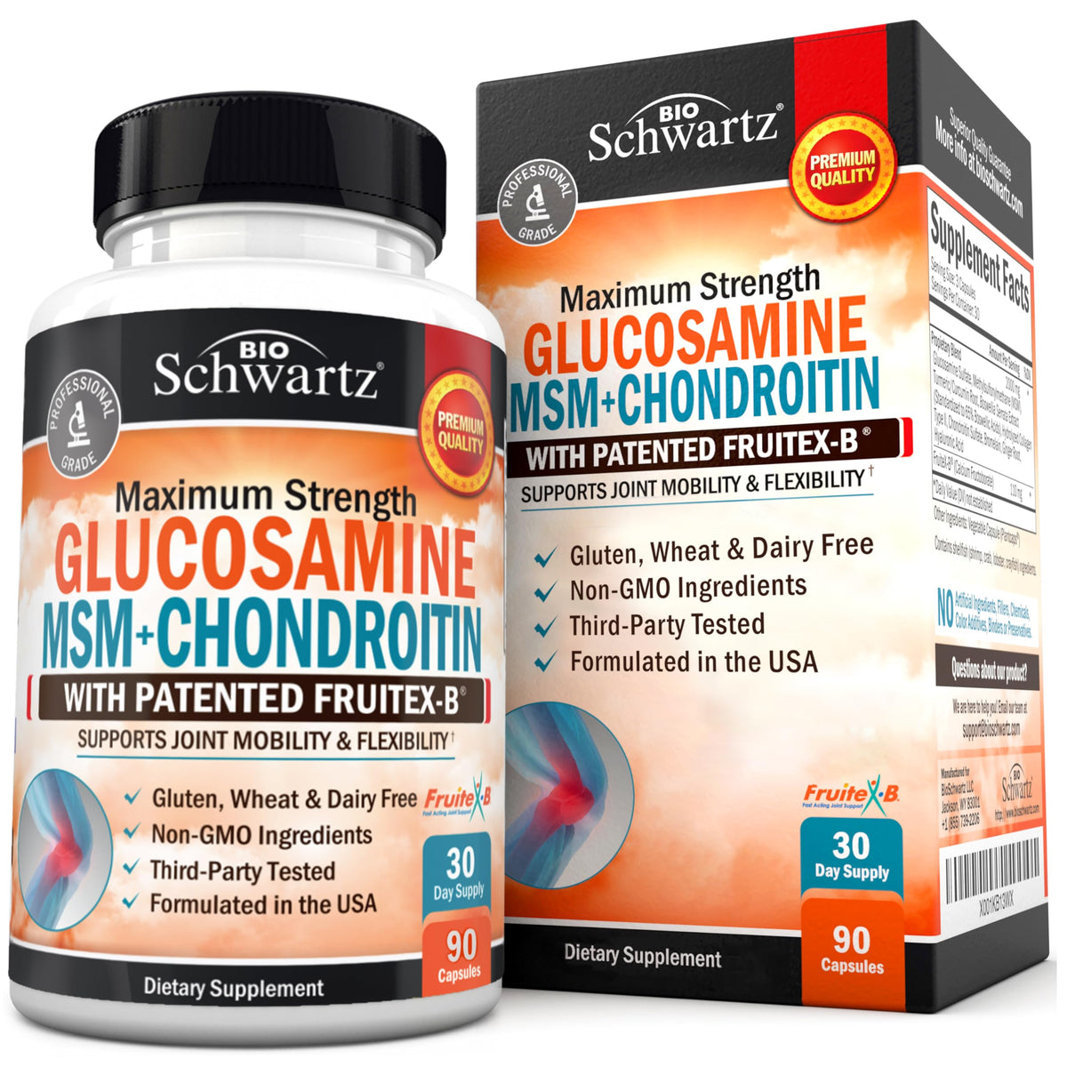 BioSchwartz Glucosamine Chondroitin MSM bottle showing joint support blend