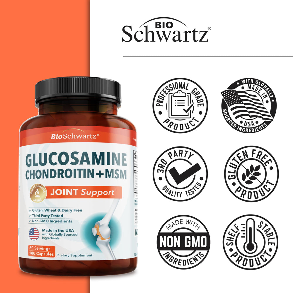 BioSchwartz gluten-free non-GMO badge on the bottle label.