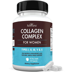 BioSchwartz hydrolyzed collagen capsules bottle for skin, hair, and nails support.