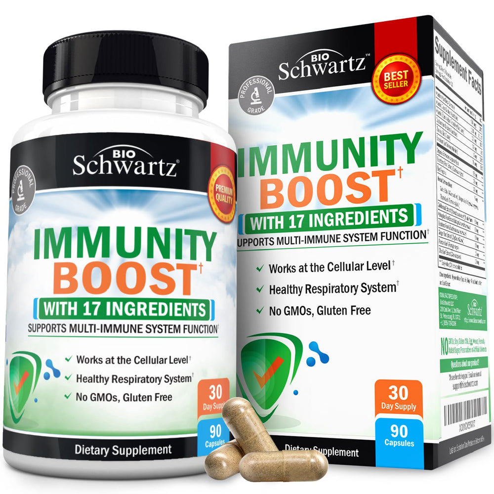 BioSchwartz Immune Support capsules close-up showing branding and texture