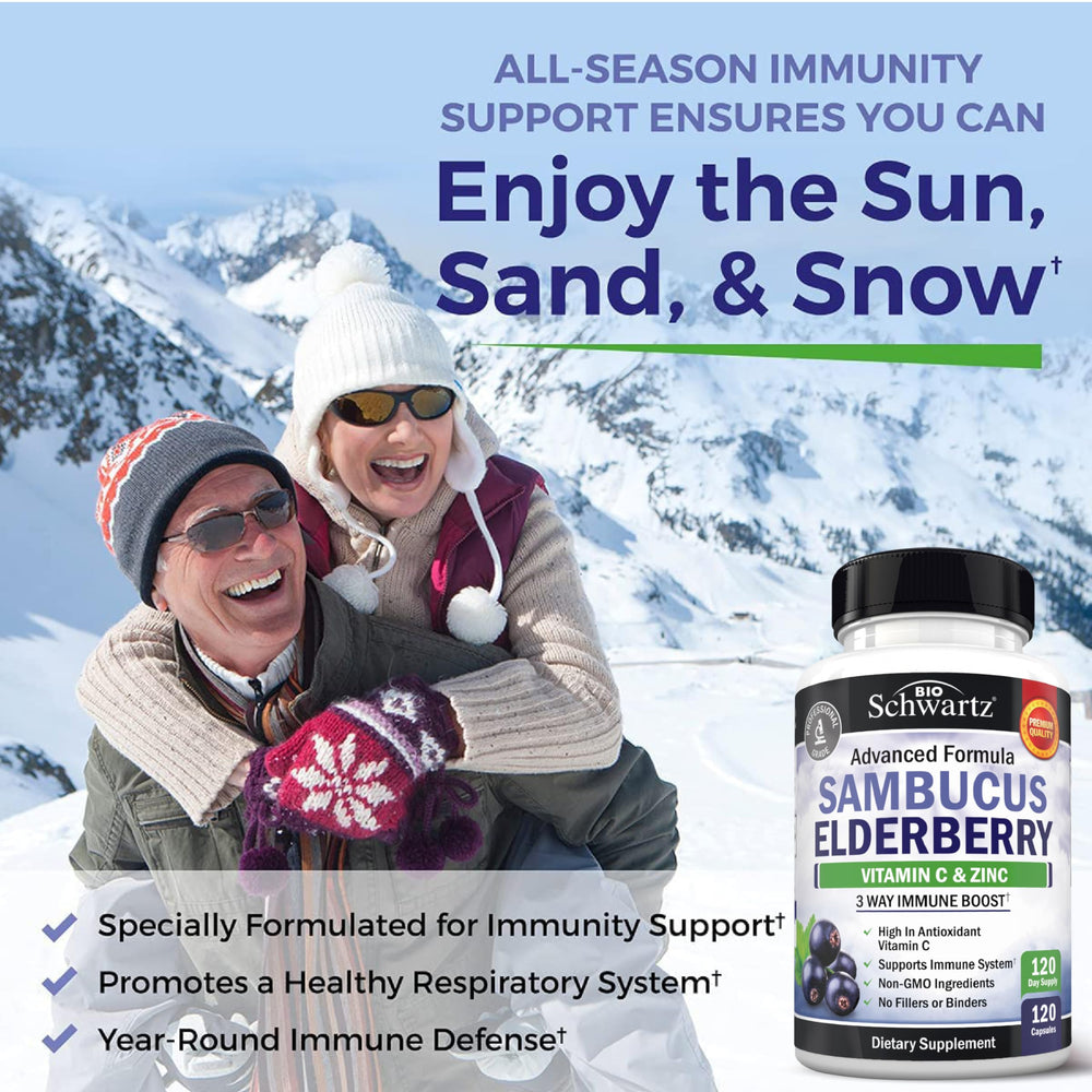 BioSchwartz blend of elderberry with vitamin C and zinc on bottle