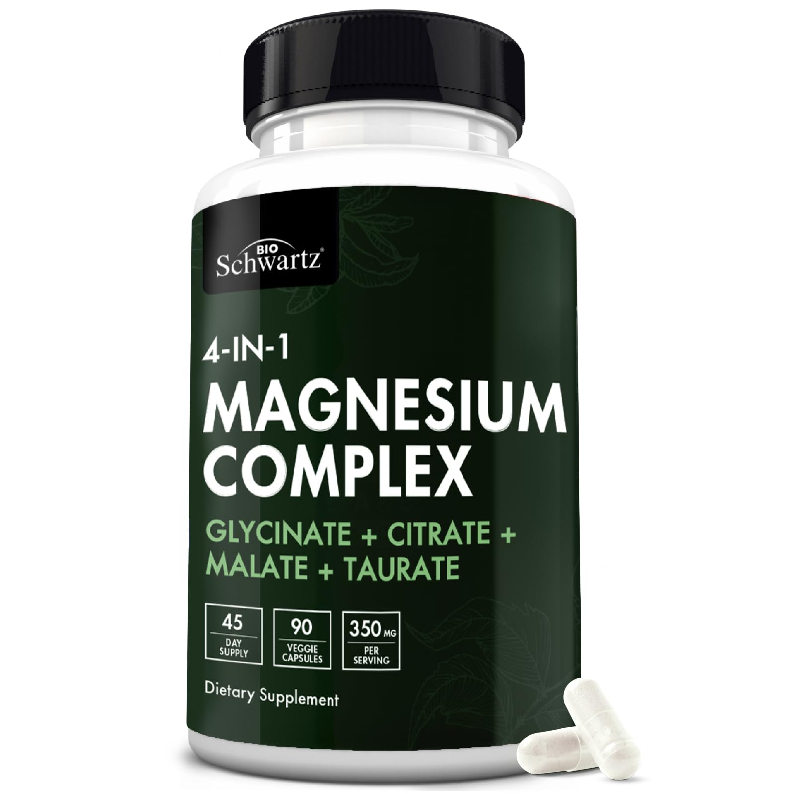 BioSchwartz Magnesium Complex bottle highlighting vegan, non-GMO formula for nerve health support.