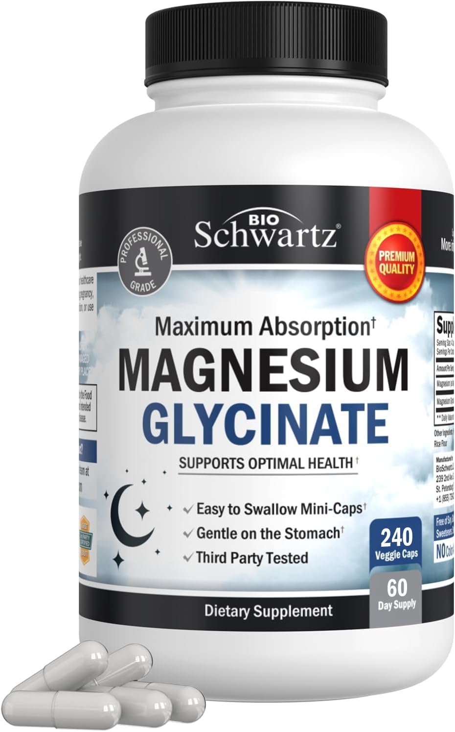 BioSchwartz Magnesium Glycinate bottle shows easy-to-swallow capsules for daily nerve and sleep support