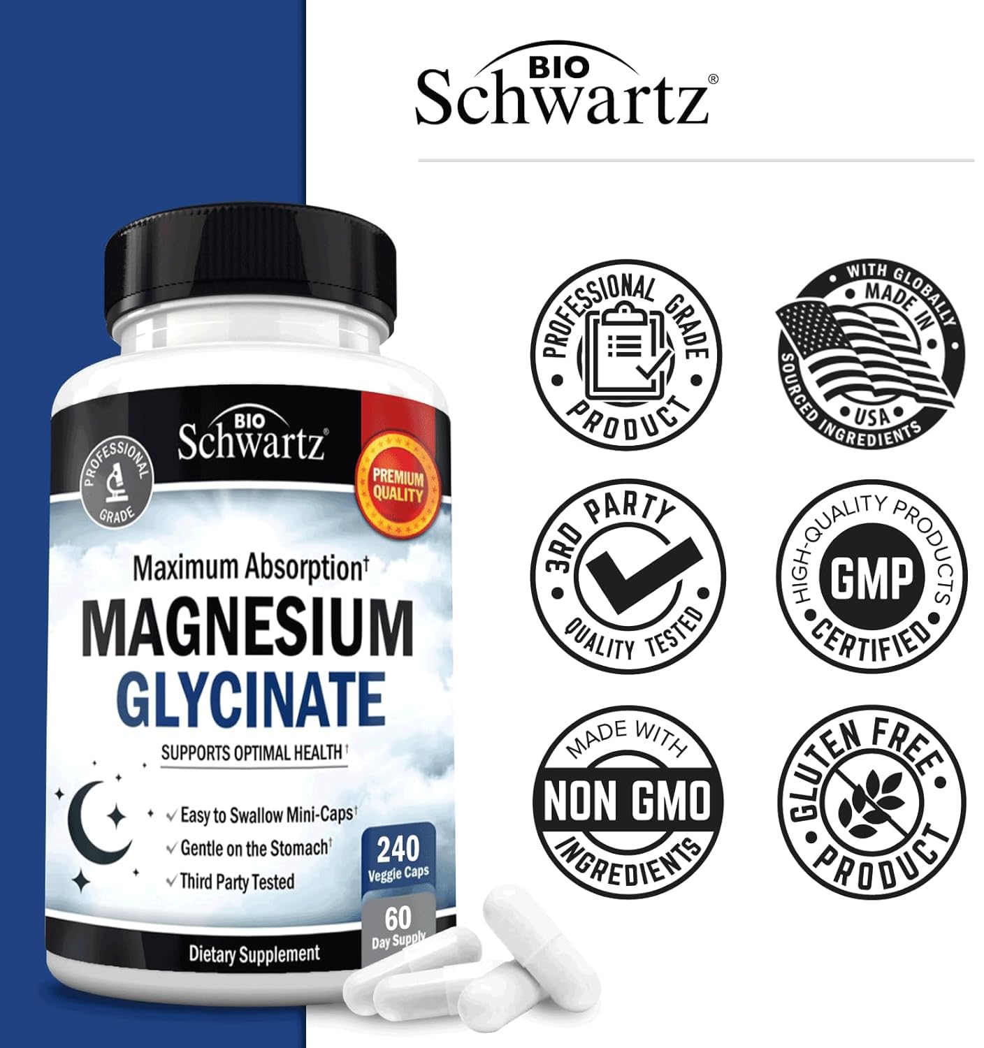 BioSchwartz Magnesium Glycinate night-use scene promotes calm evenings