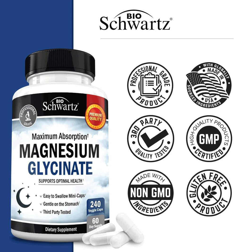 BioSchwartz Magnesium Glycinate night-use scene promotes calm evenings