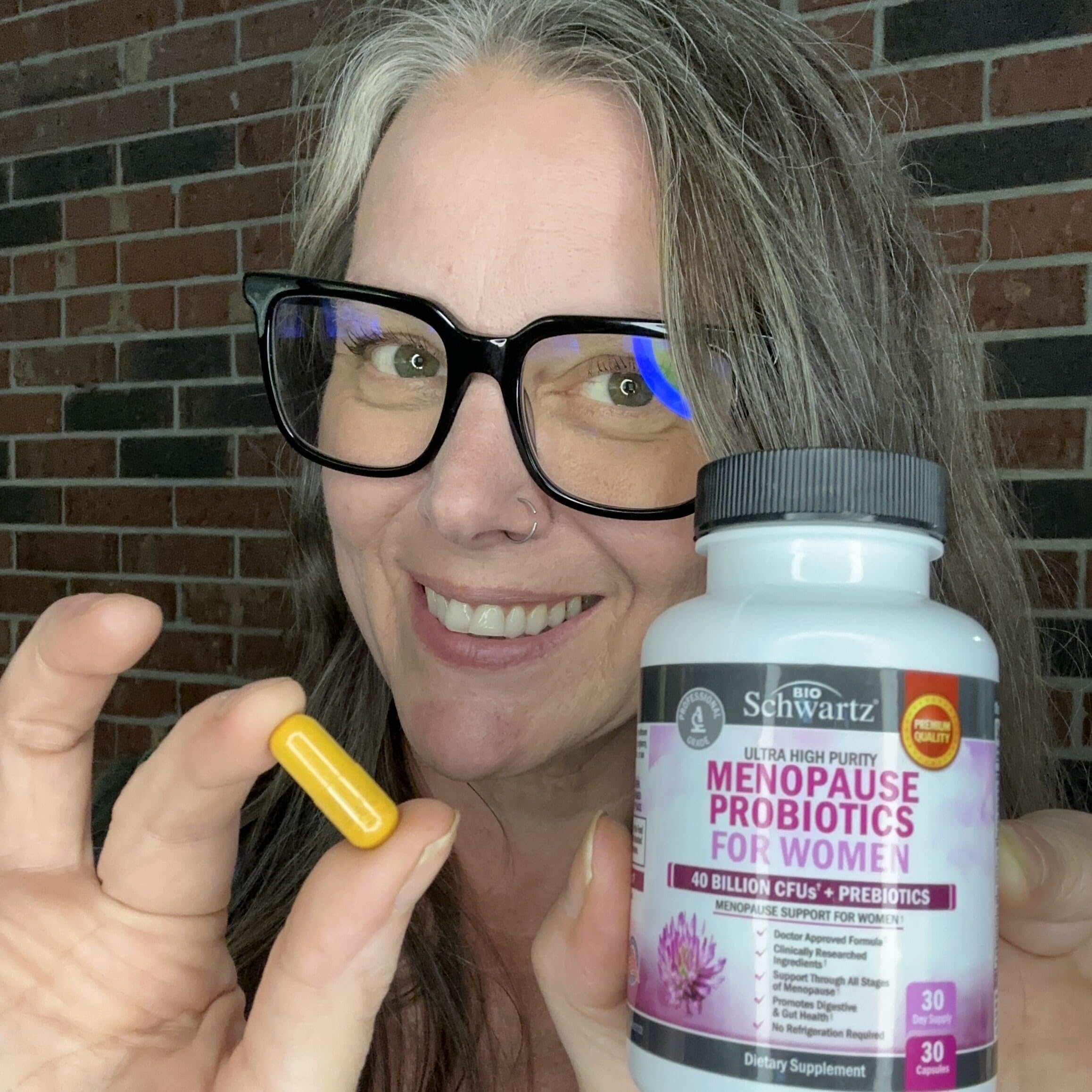 BioSchwartz menopause probiotics label shows 60 servings and product details