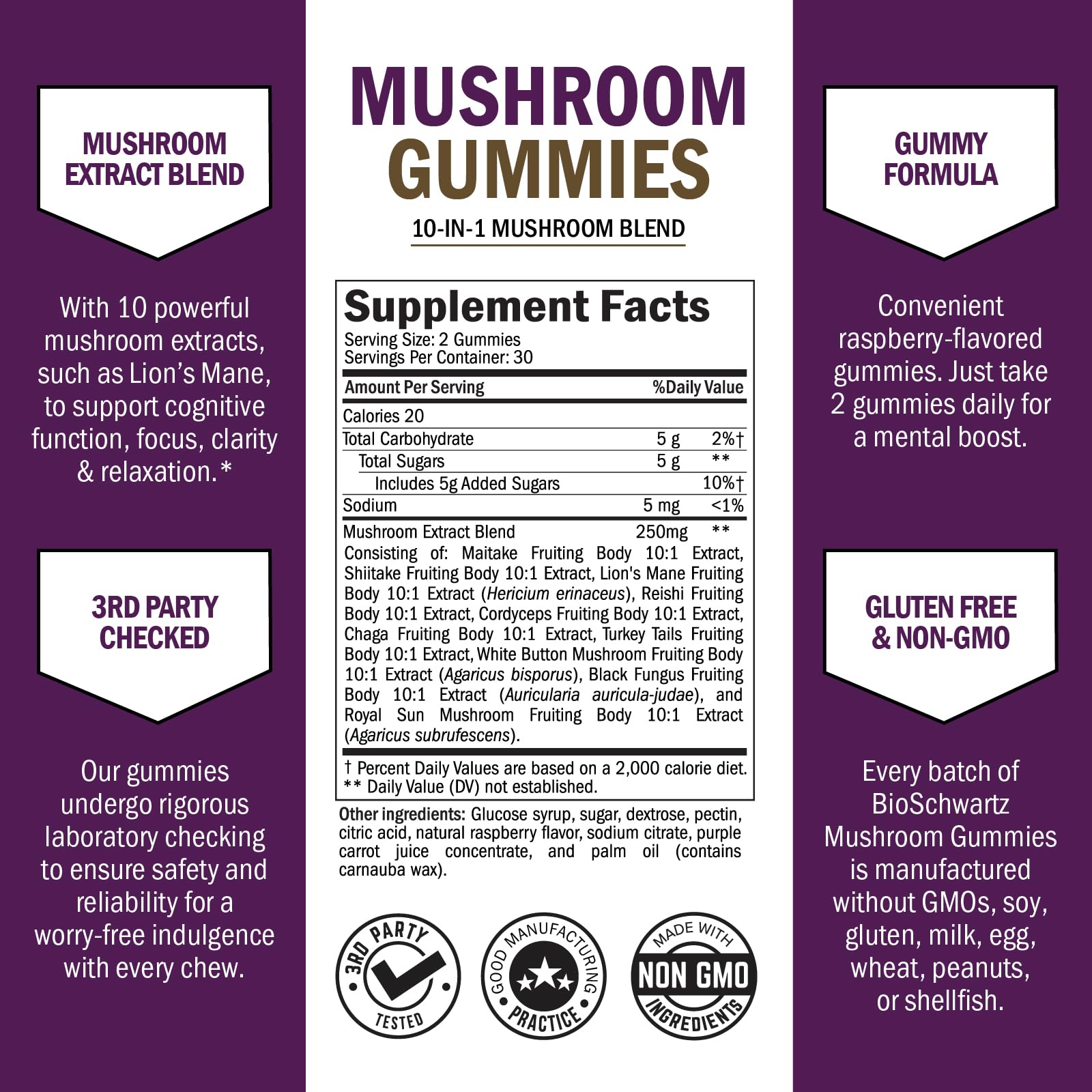 BioSchwartz Mushroom Gummies tasting the chewy raspberry flavor for easy daily wellness.