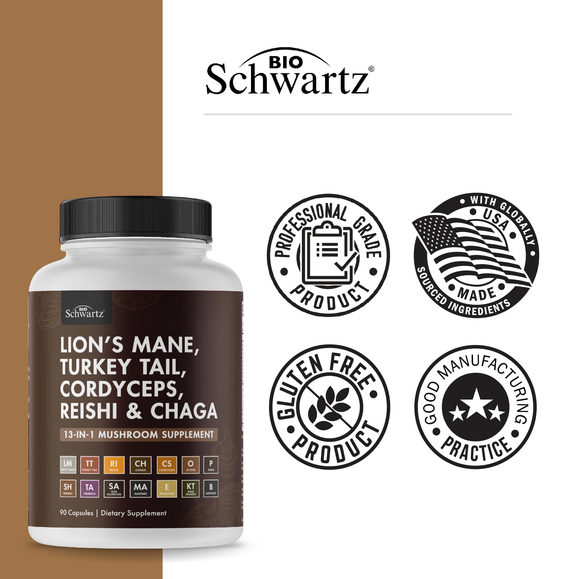 BioSchwartz purity emphasis scene, highlighting organic mushroom capsules.