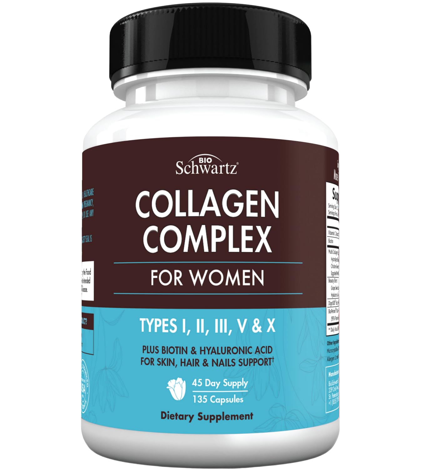 BioSchwartz hydrolyzed collagen bottle with clear label.