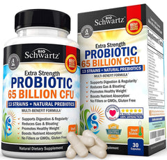 BioSchwartz probiotic 65B CFU bottle capsules for daily digestive support