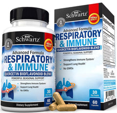 BioSchwartz Respiratory & Immune Support bottle front view promoting respiratory comfort.