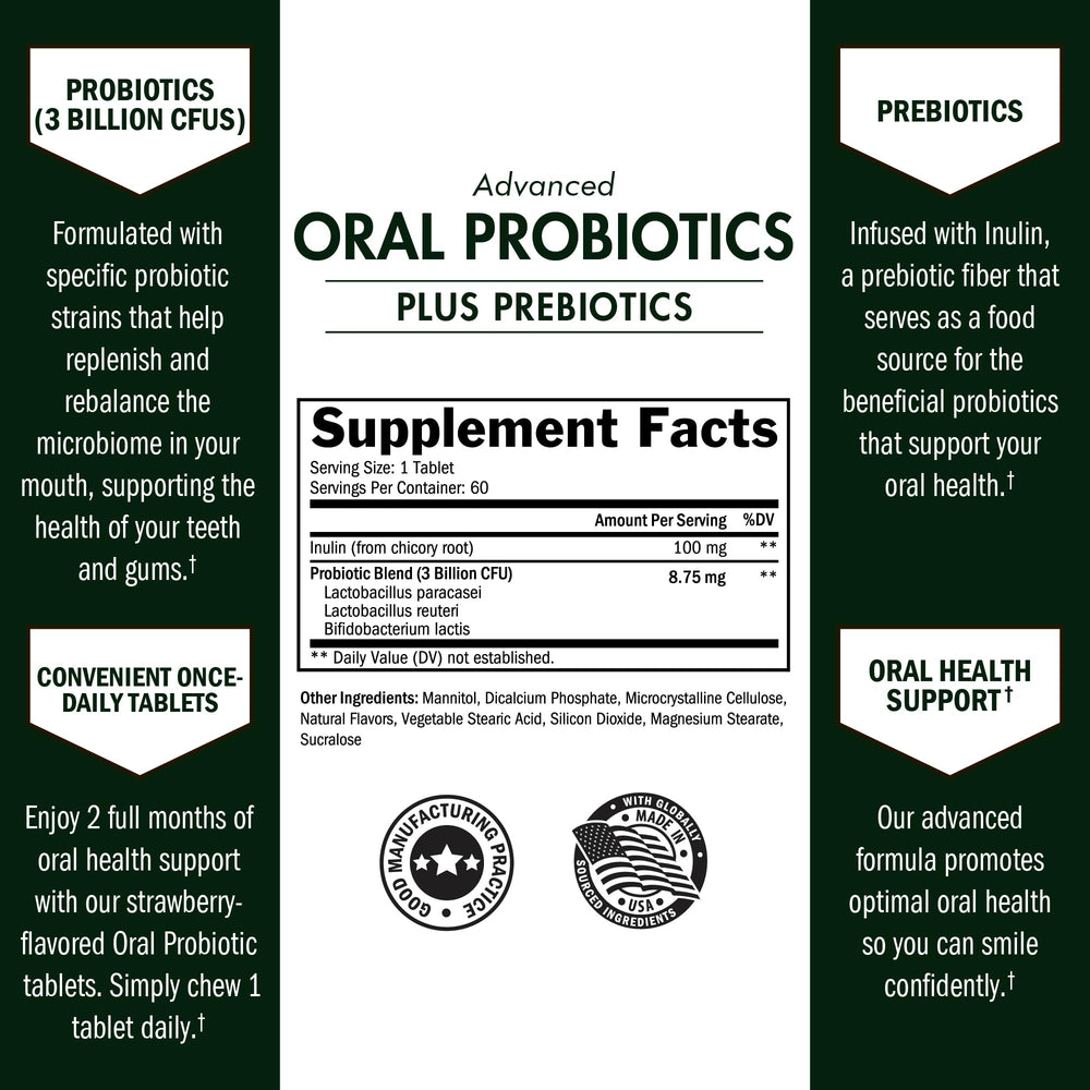 BioSchwartz strawberry flavored chewable probiotic tablets for daily dental care