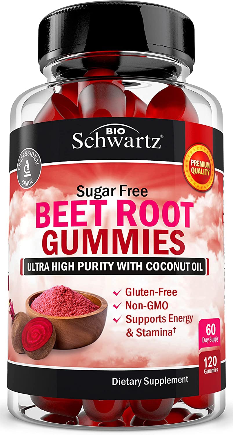 BioSchwartz Sugar Free Beet Root Gummies bottle front offering convenient daily energy support
