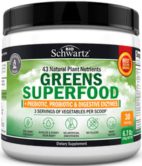 BioSchwartz Super Greens powder bottle front view showing greens blend for daily nutrition