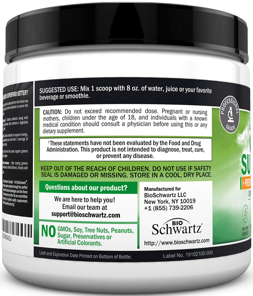 BioSchwartz Super Greens probiotic blend supports digestive health during busy days
