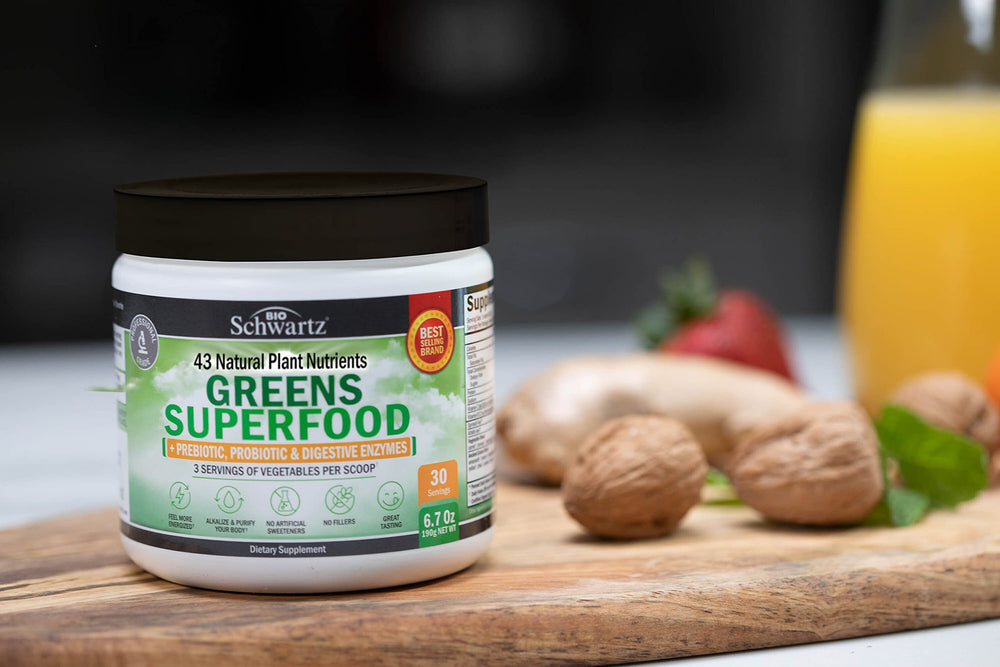 BioSchwartz greens label close-up signals purity and quality assurance