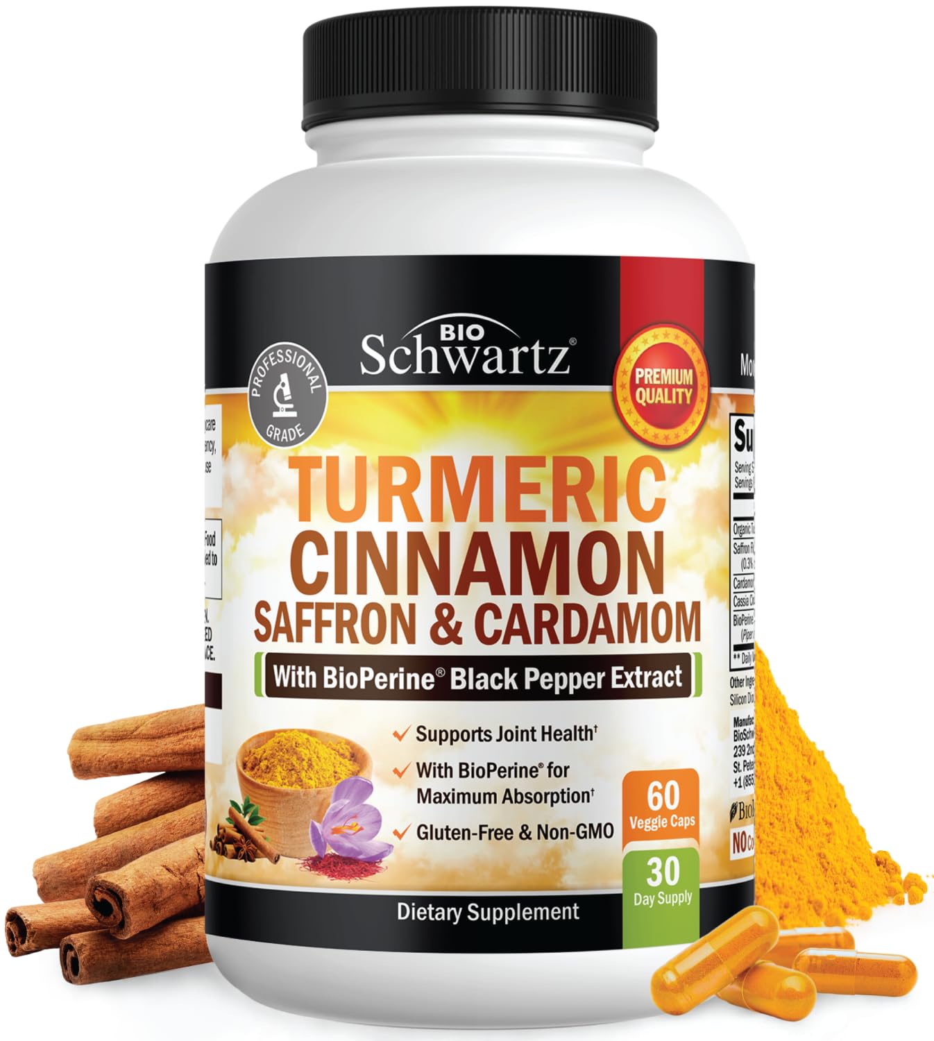 BioSchwartz turmeric capsules bottle front highlighting joint support potential
