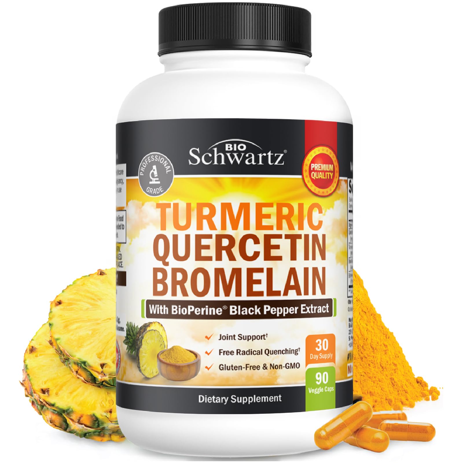 BioSchwartz Turmeric Quercetin Bromelain capsules for daily immune and joint support.