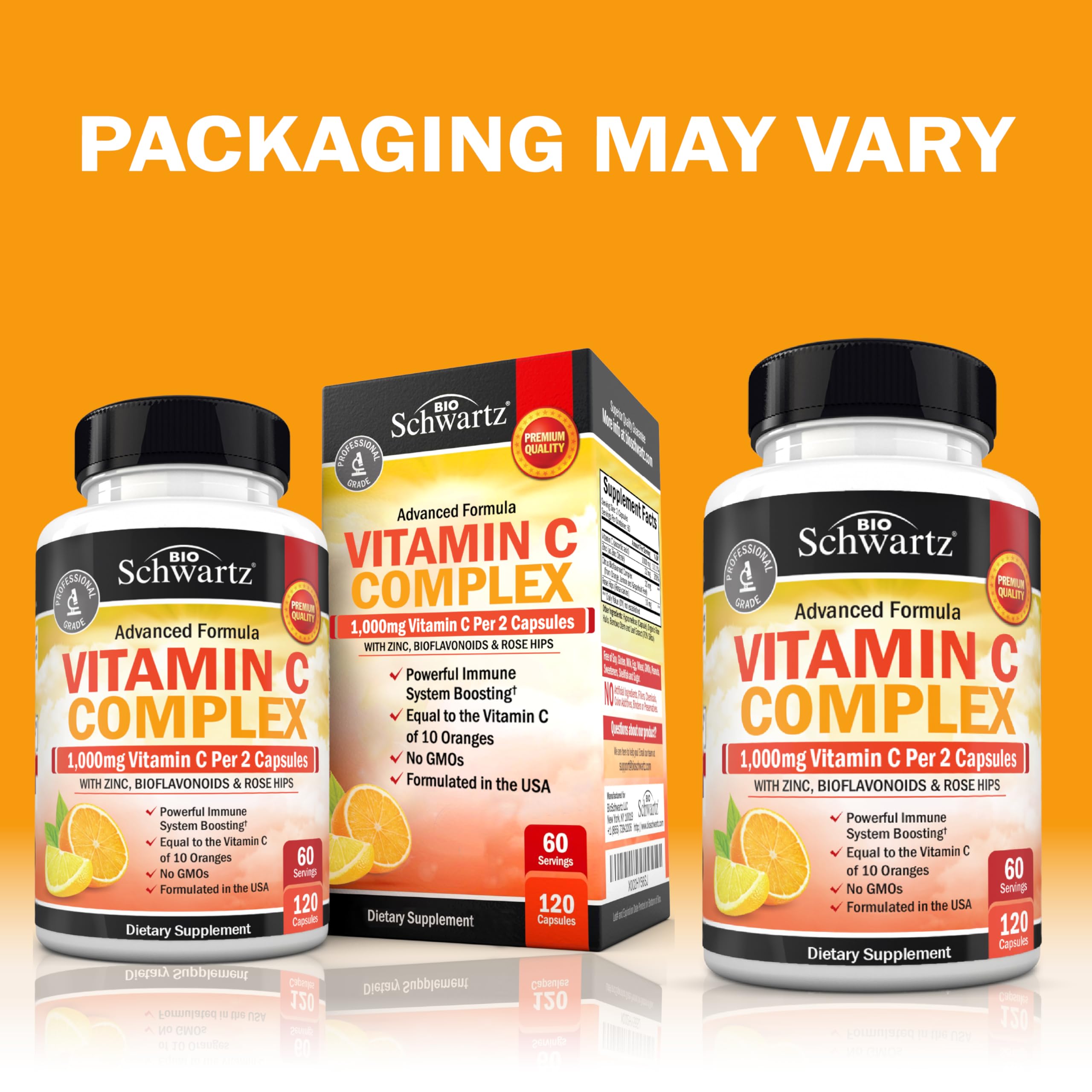 BioSchwartz Vitamin C Complex capsules closeup shows convenient daily intake.