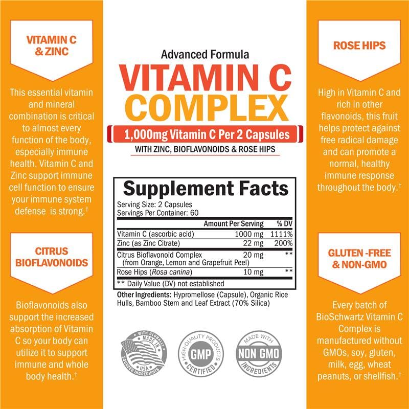 BioSchwartz Vitamin C Complex rose hips ingredient emphasizes natural vitamin C source.
