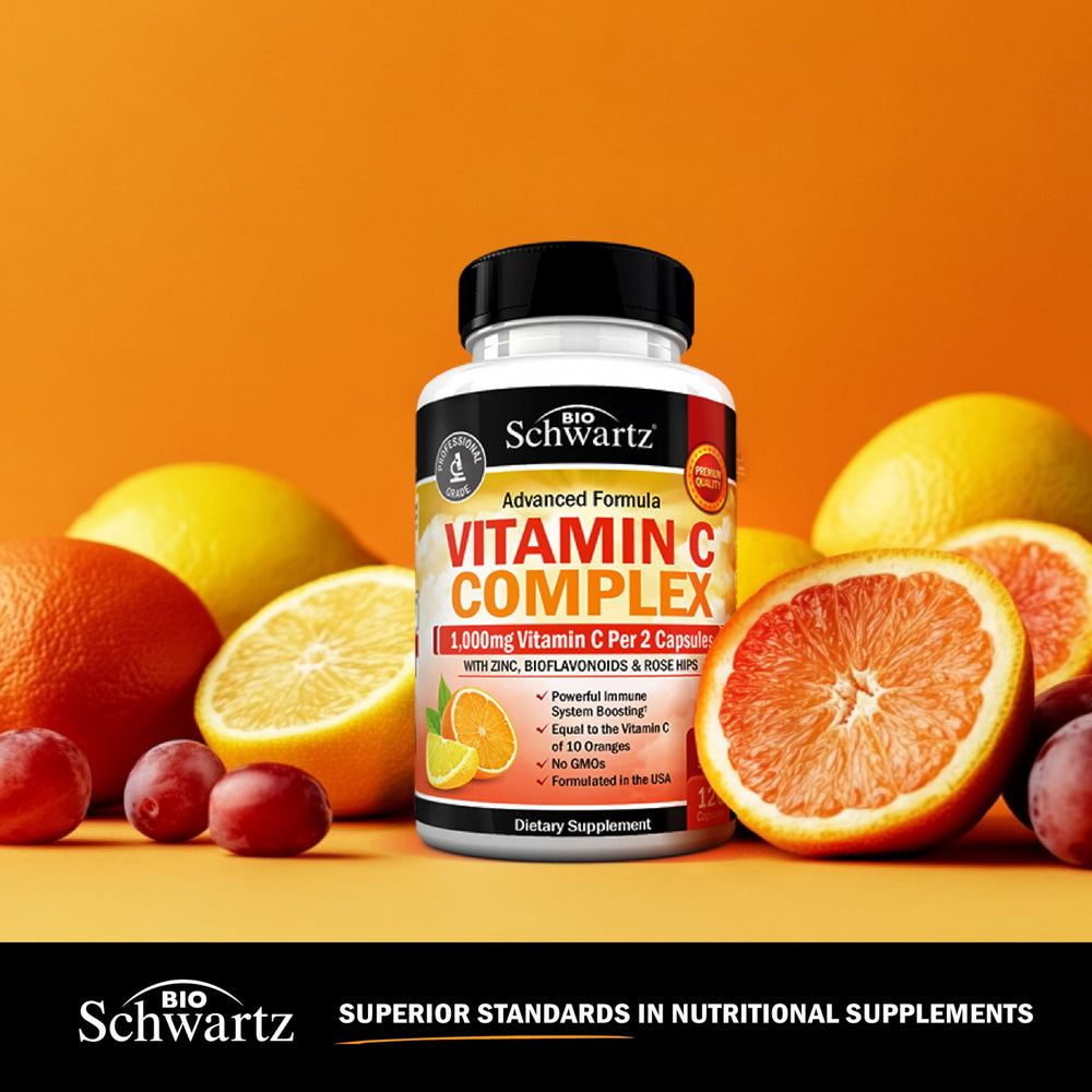 BioSchwartz Vitamin C Complex third-party tested badge communicates purity and safety.