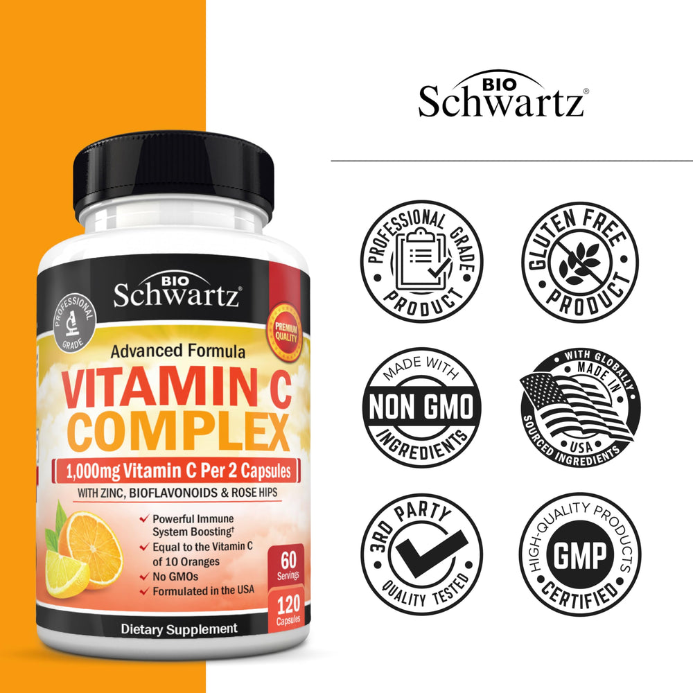 BioSchwartz Vitamin C Complex zinc ingredient signals mineral support for vitality.