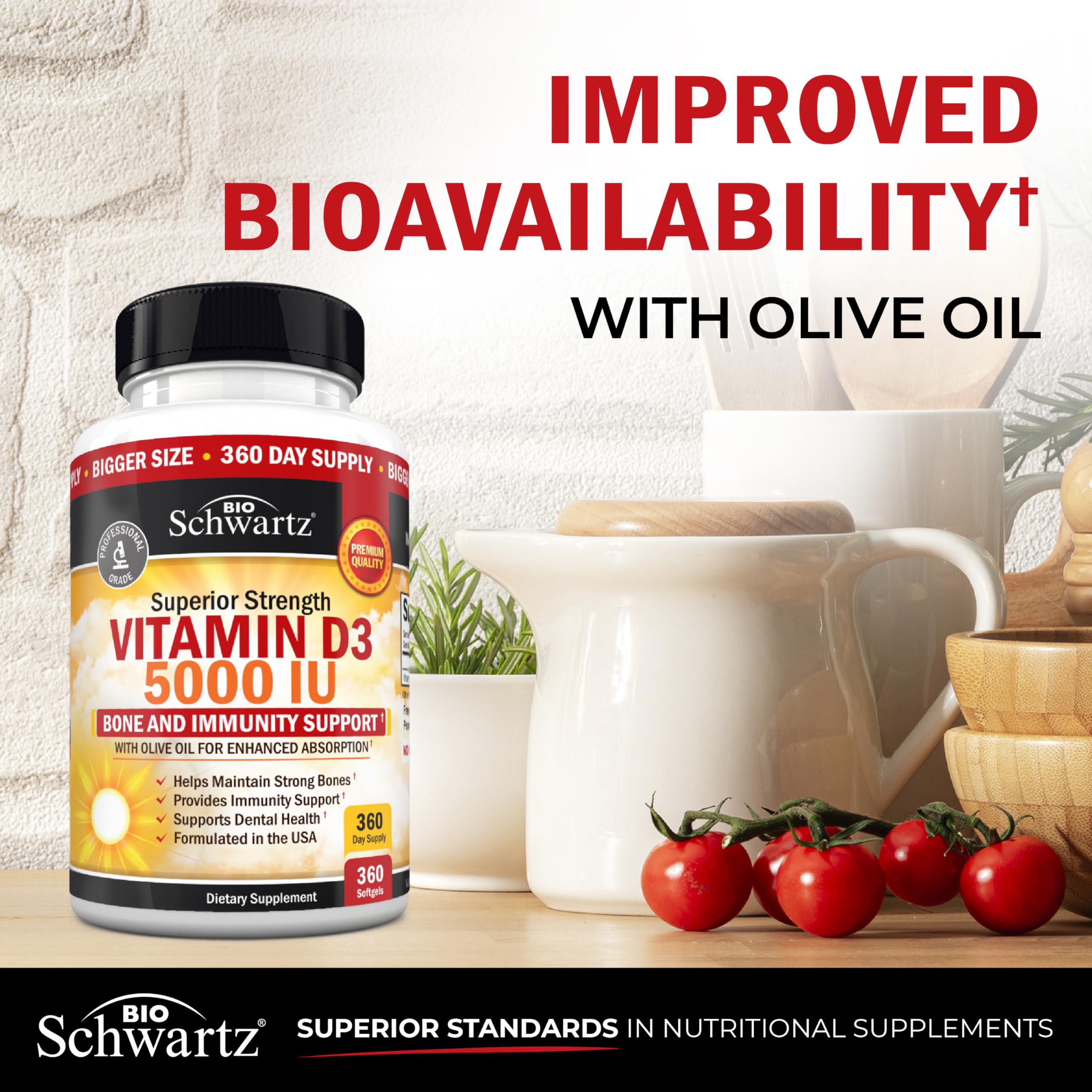BioSchwartz Vitamin D3 gluten free packaging emphasizing allergen free formula